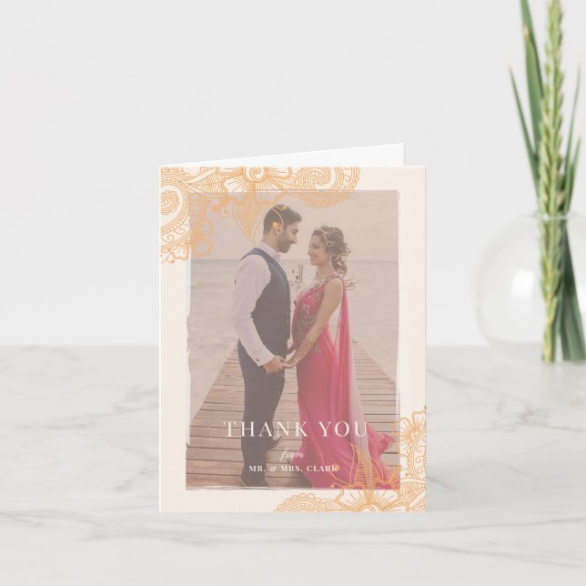 Cartão De Agradecimento Mehndi Wedding Obrigado (Frente)