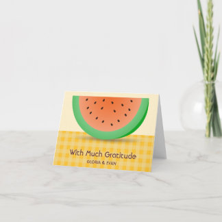 Cartão De Agradecimento Melancia de verão no gingham laranja, obrigado.
