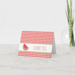 Cartão De Agradecimento Melão de Verão e Xadrez Vermelho de Gingham