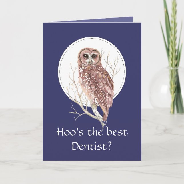 Cartão De Agradecimento Melhor Dentista Engraçado? Obrigado Wise Owl Humor (Frente)