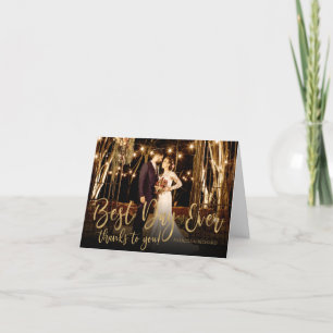 Cartão De Agradecimento Melhor Dia de Todos Script Dourado Foto Casamento 