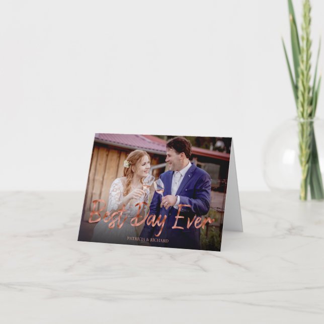 Cartão De Agradecimento Melhor Dia Do Casamento Obrigado Foto (Frente)