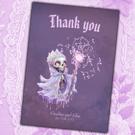 Cartão De Agradecimento Melodias mágicas do esqueleto roxo giro.