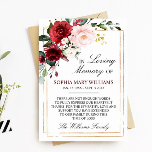 Cartão De Agradecimento Memória de simpatia de Marsala Rosa (Criador carregado)