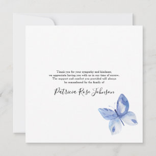 Cartão De Agradecimento Memória Funeral Azul Butterfly Obrigado Nota