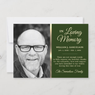 Cartão De Agradecimento Memória Funeral de Simpatia Verde OBRIGADA