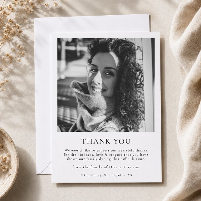 Cartão de Agradecimento Memorial | Bilhete de Agra (Personalized memorial photo thank you card for funeral flowers, support, and sympathy notes.)