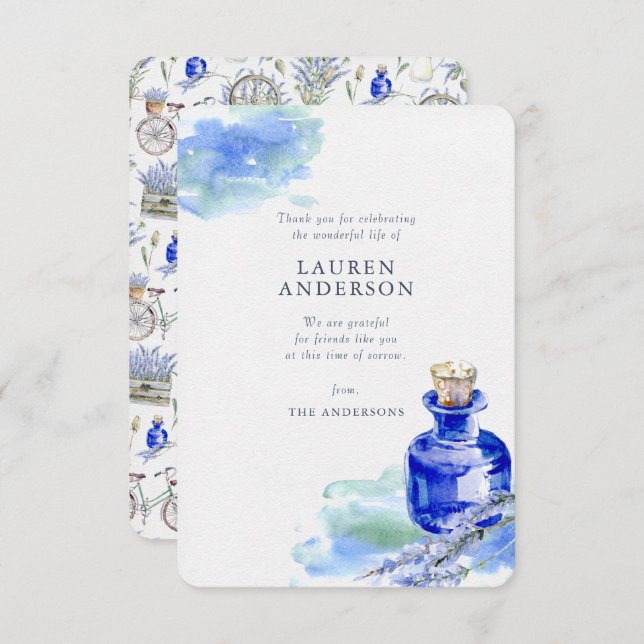 Cartão De Agradecimento Memorial Country Rustic Lavanda Floral Botânica (Frente/Verso)