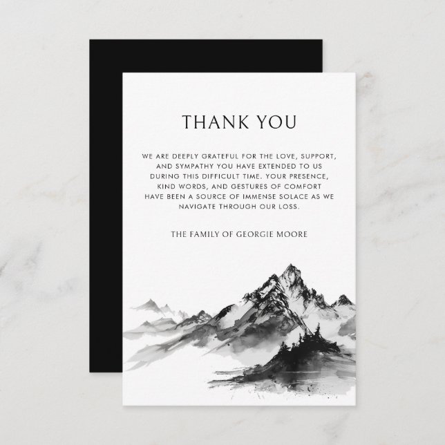 Cartão De Agradecimento Memorial da Simpatia Funeral Negra da Floresta Mon (Frente/Verso)