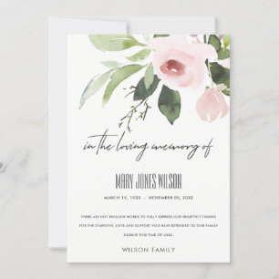 CARTÃO DE AGRADECIMENTO MEMORIAL DE FLORA WATERCOLOR DE ROSE DE PINCO NEGR