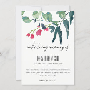 CARTÃO DE AGRADECIMENTO MEMORIAL DE FOLIAGEM EUCALYPTUS DE TINTA VERDE