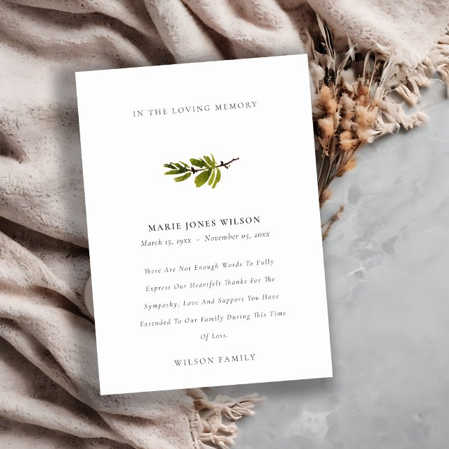 Cartão De Agradecimento Memorial do Elegant Pine Branch Foliage (Criador carregado)