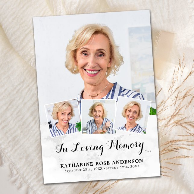 Cartão De Agradecimento Memorial Elegant 4 Foto Collage Simpatia Funeral (Criador carregado)