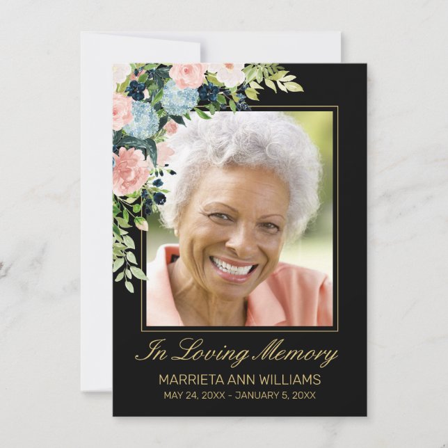 Cartão De Agradecimento Memorial Elegante Black Pink Rose Foto Floral (Frente)
