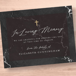 Cartão De Agradecimento Memorial Elegante Cruz Simples, Preta e Branca