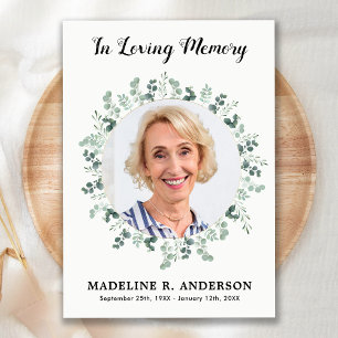 Cartão De Agradecimento Memorial Eucalyptus Photo Sympathy Funeral