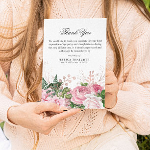 Cartão De Agradecimento Memorial Floral Elegante Pink Watercolor