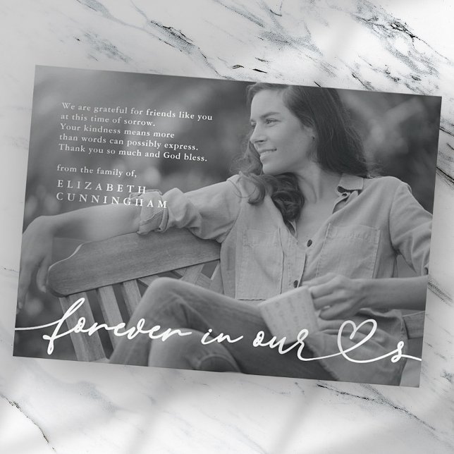 Cartão De Agradecimento Memorial Forever Hearts Simple Modern Photo (Criador carregado)