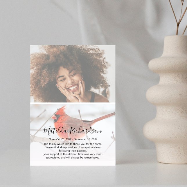 Cartão De Agradecimento Memorial Fotográfico do Cardeal Vermelho Simbólico (Criador carregado)