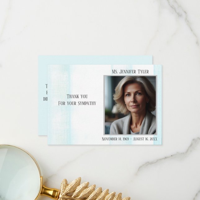 Cartão De Agradecimento Memorial Funeral Azul Da Família (Frente/Verso In Situ)