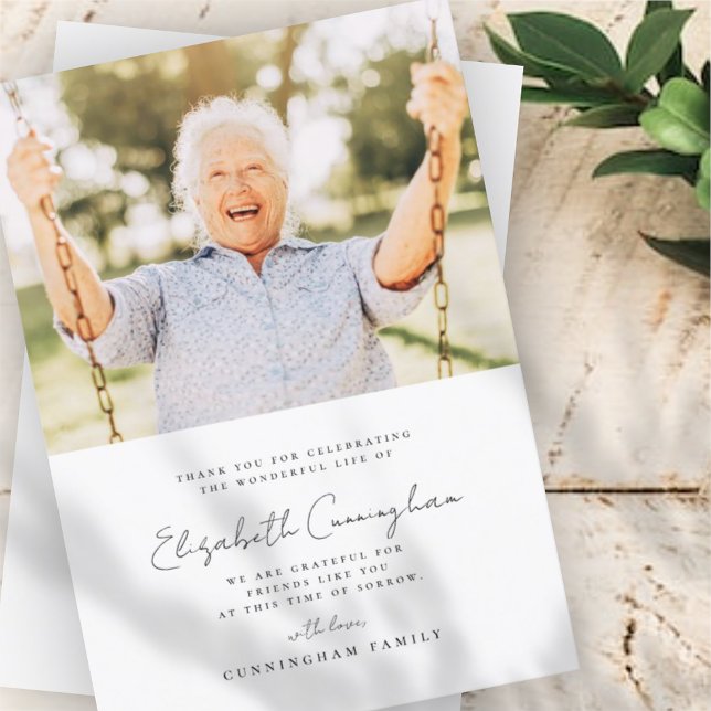 Cartão De Agradecimento Memorial Funeral Elegante Moderno Foto Simples Chi (Criador carregado)