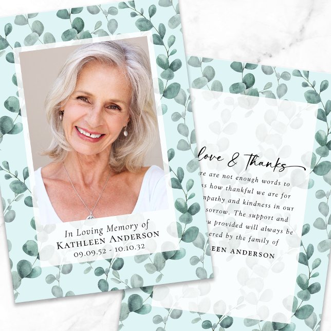 Cartão De Agradecimento Memorial Funeral Eucalyptus (Criador carregado)