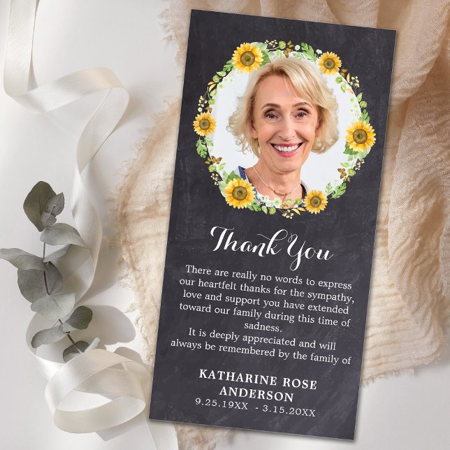 Cartão De Agradecimento Memorial Funeral Foto Floral Chalkboard Simpatia (Criador carregado)