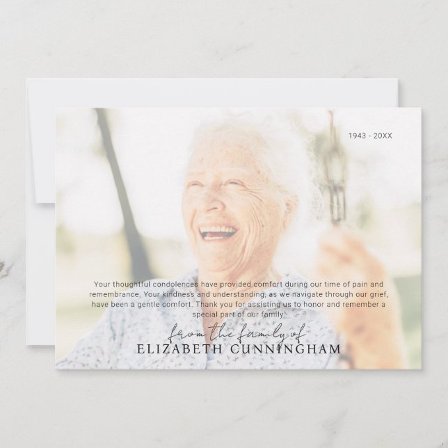 Cartão De Agradecimento Memorial Funeral Foto Moderna Simples (Frente)