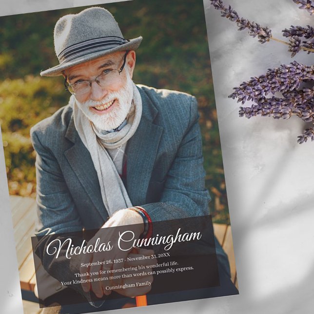 Cartão De Agradecimento Memorial Funeral Foto Simples Moderna (Criador carregado)