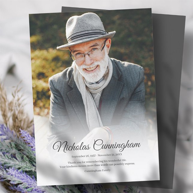 Cartão De Agradecimento Memorial Funeral Moderno Clássico Foto Simples (Criador carregado)