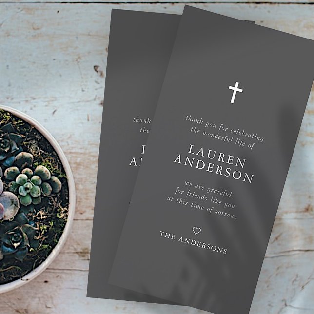 Cartão De Agradecimento Memorial Funeral Moderno Simples Cruz Chic (Criador carregado)