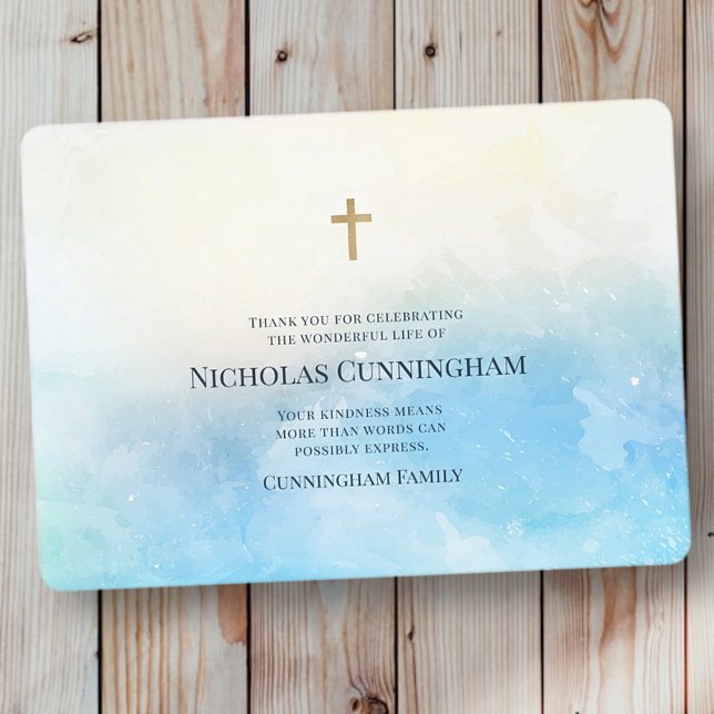 Cartão De Agradecimento Memorial Funeral Moderno Simples Watercolor (Criador carregado)