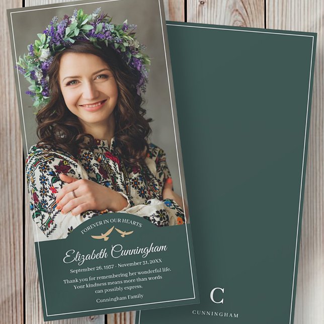 Cartão De Agradecimento Memorial Funeral Monogram Birds Classic Photo (Criador carregado)