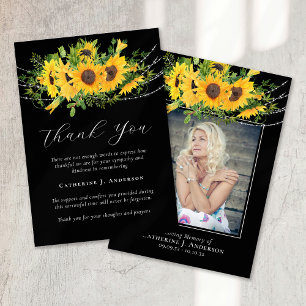 Cartão De Agradecimento Memorial Funeral Rustic Sunflower Photo Sympathy