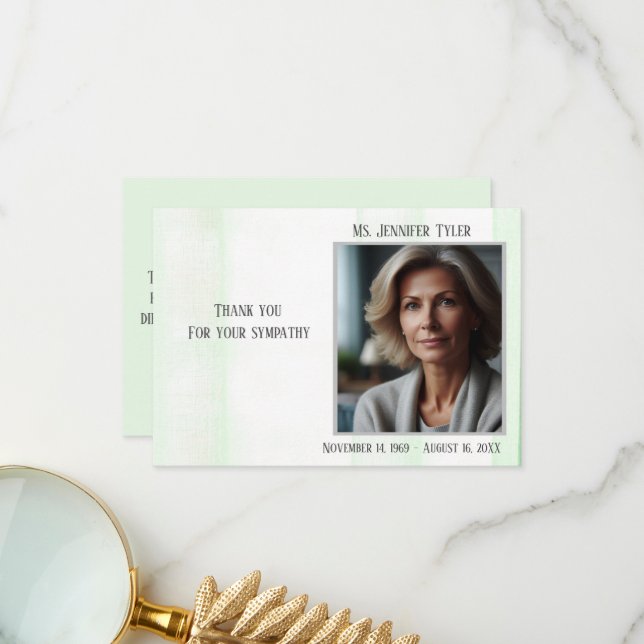 Cartão De Agradecimento Memorial Funeral Verde Da Família (Frente/Verso In Situ)