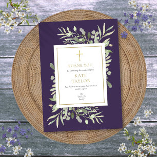 Cartão De Agradecimento Memorial Funerário Cristão Roxo Verde