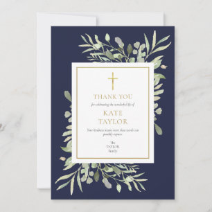 Cartão De Agradecimento Memorial Funerário Cristão Verde Azul-Marinho