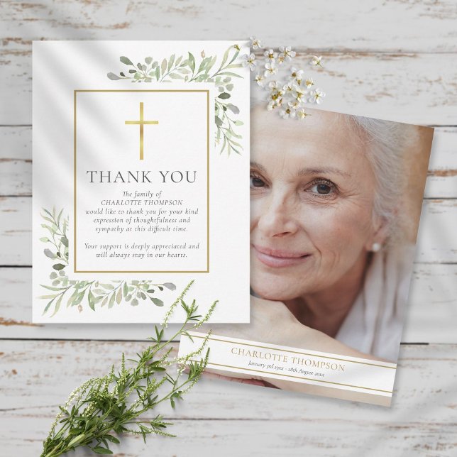 Cartão De Agradecimento Memorial Funerário Folhagem Cristã Foto (Criador carregado)