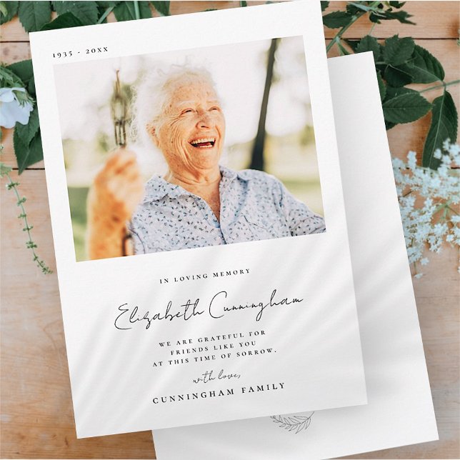 Cartão De Agradecimento Memorial Loving Memory Elegante Foto Moderna Simpl (Criador carregado)