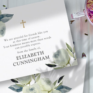 Cartão De Agradecimento Memorial Modern Watercolor Floral Dourada Cross