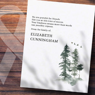 Cartão De Agradecimento Memorial Modern Watercolor Greenery Pine Forest