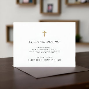 Cartão De Agradecimento Memorial Moderno Faux Dourado Cruz Em Memória Ado