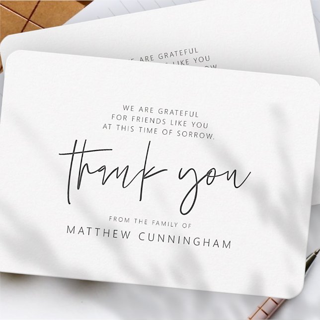 Cartão De Agradecimento Memorial Moderno Simples Negro e Branco (Criador carregado)