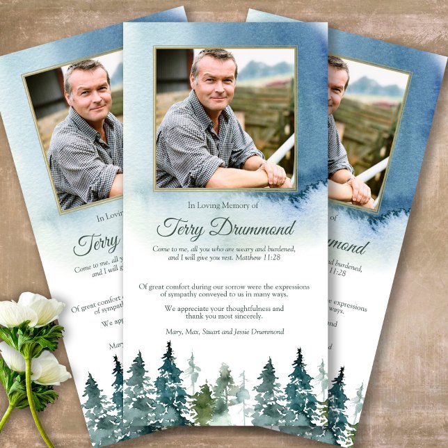 Cartão De Agradecimento Memorial Photo Forest Funeral (Sympathy floral Celebration of Life, In Loving Memory, Forever in our Hearts Funeral thank you cards)