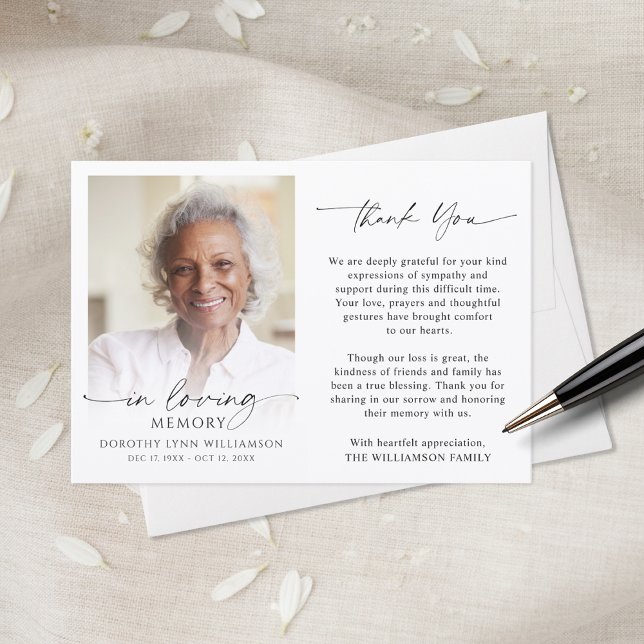 Cartão De Agradecimento Memorial Thank You In Loving Memory Photo (Criador carregado)