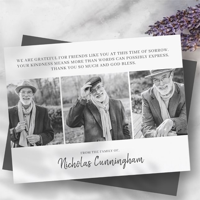 Cartão De Agradecimento Memorial Três Fotografia e Mensagem Personalizadas (Criador carregado)