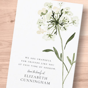 Cartão De Agradecimento Memorial Watercolor Flower Botanicals Elegante Chi
