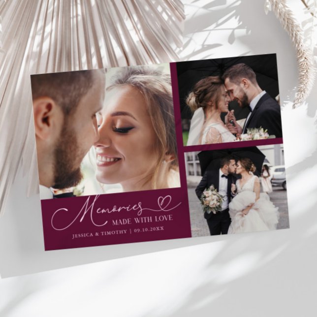 Cartão De Agradecimento Memories Made With Love Wedding Cranberry Photo (Criador carregado)