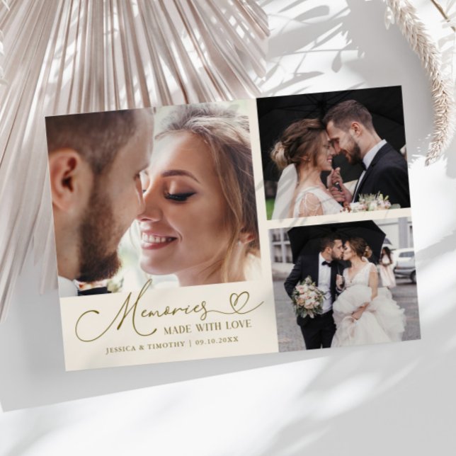 Cartão De Agradecimento Memories Made With Love Wedding Cream Multi Photo (Criador carregado)