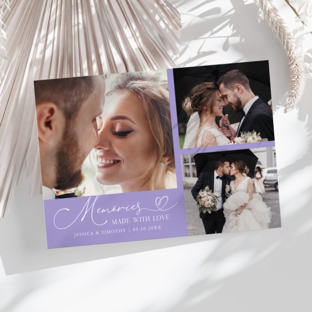 Cartão De Agradecimento Memories Made With Love Wedding Lilac Photo (Criador carregado)